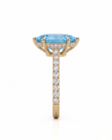 AVELINE marquise cut Aquamarine pavé solitaire ring setting in Yellow Gold, 45-degree view | SARATTI