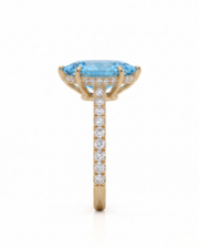 AVELINE marquise cut Aquamarine pavé solitaire ring setting in Yellow Gold, 45-degree view | SARATTI
