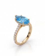 AVELINE marquise cut Aquamarine pavé solitaire ring setting in Yellow Gold, side profile | SARATTI