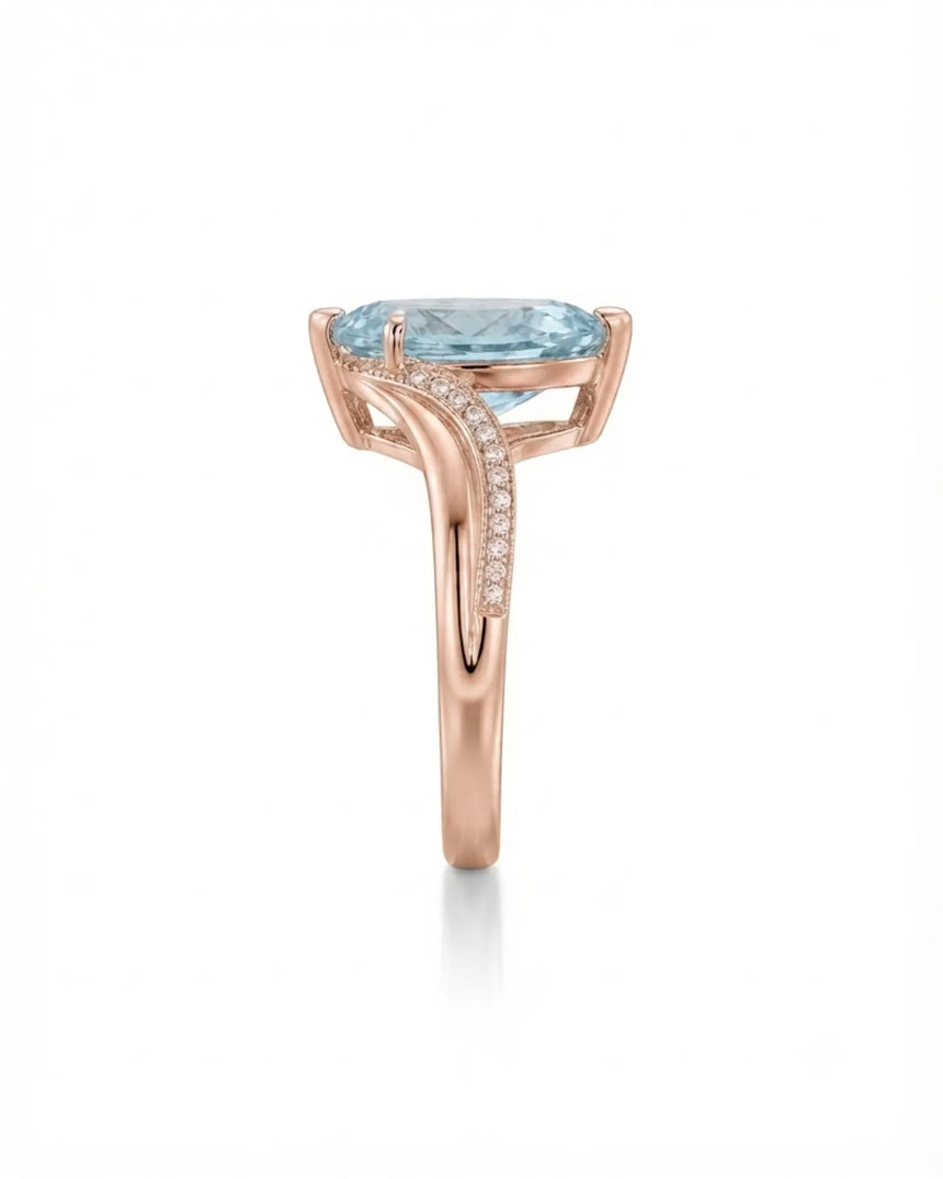 Aveline Vow Pear Cut Aquamarine Diamond Bypass Ring Setting in Rose Gold, rear gallery view | SARATTI