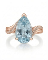 Aveline Vow Pear Cut Aquamarine Diamond Bypass Ring Setting in Rose Gold, side profile | SARATTI