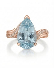 Aveline Vow Pear Cut Aquamarine Diamond Bypass Ring Setting in Rose Gold, side profile | SARATTI