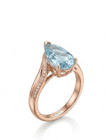 Aveline Vow Pear Cut Aquamarine Diamond Bypass Ring Setting in Rose Gold, three-quarter view | SARATTI