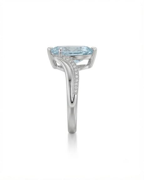 Aveline Vow Pear Cut Aquamarine Diamond Bypass Ring Setting in White Gold, front view | SARATTI