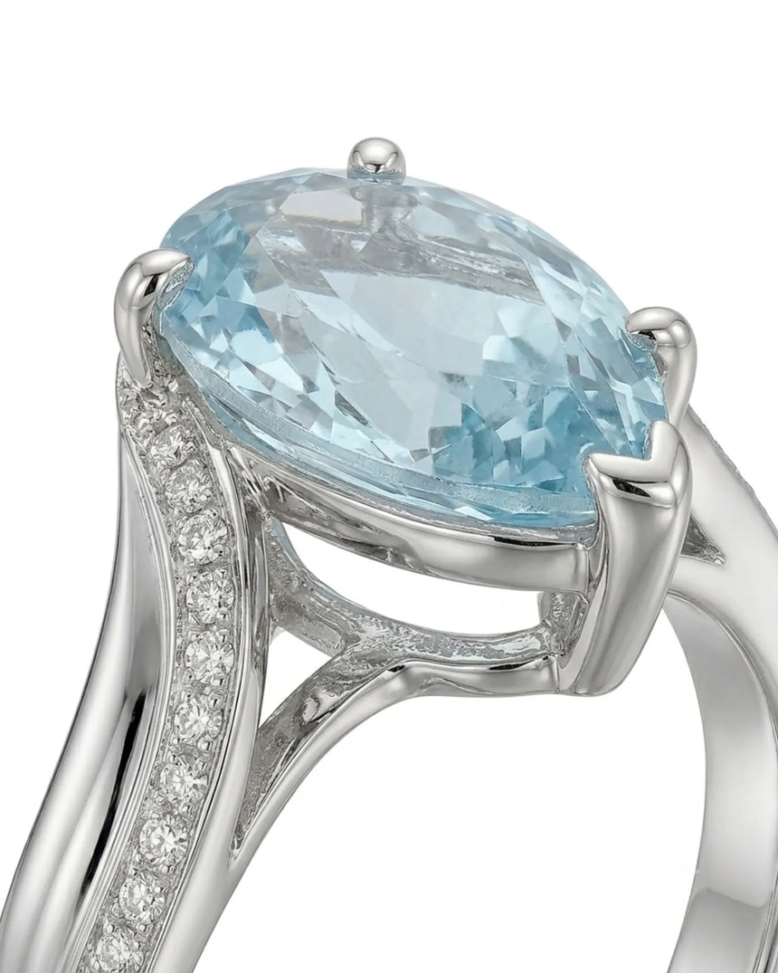 Aveline Vow Pear Cut Aquamarine Diamond Bypass Ring Setting in White Gold, rear gallery view | SARATTI