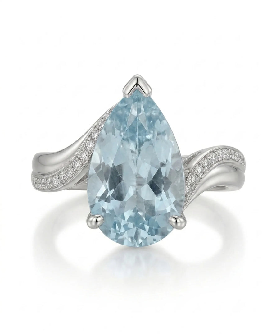 Aveline Vow Pear Cut Aquamarine Diamond Bypass Ring Setting in White Gold, side profile | SARATTI