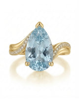 Aveline Vow Pear Cut Aquamarine Diamond Bypass Ring Setting in Yellow Gold, front view | SARATTI