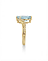 Aveline Vow Pear Cut Aquamarine Diamond Bypass Ring Setting in Yellow Gold, side profile | SARATTI