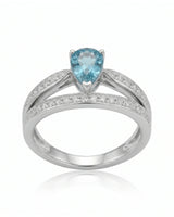 Aveline Vow pear-cut Aquamarine diamond split-shank ring setting in Platinum, top view | SARATTI