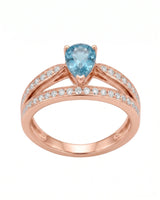 Aveline Vow pear-cut Aquamarine diamond split-shank ring setting in Rose Gold, front view | SARATTI