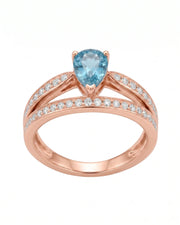 Aveline Vow pear-cut Aquamarine diamond split-shank ring setting in Rose Gold, front view | SARATTI