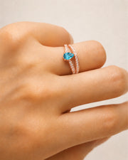 Aveline Vow pear-cut Aquamarine diamond split-shank ring setting in Rose Gold, profile view | SARATTI