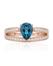 Aveline Vow pear-cut Aquamarine diamond split-shank ring setting in Rose Gold, setting detail | SARATTI