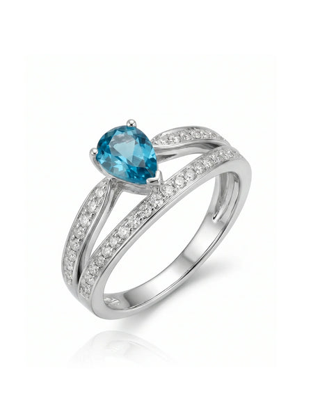 Aveline Vow pear-cut Aquamarine diamond split-shank ring setting in White Gold, 45-degree view | SARATTI