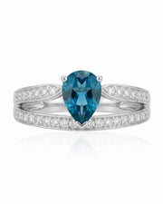 Aveline Vow pear-cut Aquamarine diamond split-shank ring setting in White Gold, profile view | SARATTI
