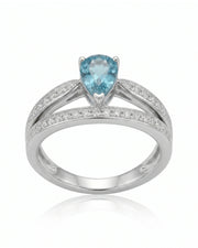 Aveline Vow pear-cut Aquamarine diamond split-shank ring setting in White Gold, side view | SARATTI