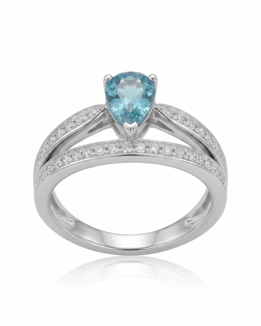 Aveline Vow pear-cut Aquamarine diamond split-shank ring setting in White Gold, side view | SARATTI