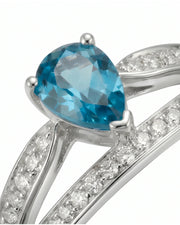 Aveline Vow pear-cut Aquamarine diamond split-shank ring setting in White Gold, top view | SARATTI