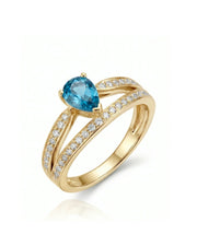 Aveline Vow pear-cut Aquamarine diamond split-shank ring setting in Yellow Gold, 45-degree view | SARATTI