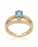 Aveline Vow pear-cut Aquamarine diamond split-shank ring setting in Yellow Gold, profile view | SARATTI