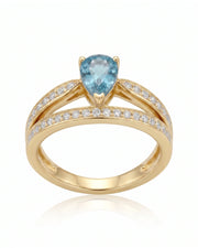Aveline Vow pear-cut Aquamarine diamond split-shank ring setting in Yellow Gold, profile view | SARATTI