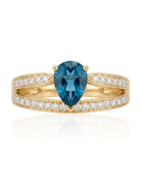 Aveline Vow pear-cut Aquamarine diamond split-shank ring setting in Yellow Gold, side view | SARATTI