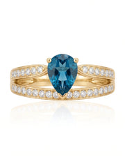 Aveline Vow pear-cut Aquamarine diamond split-shank ring setting in Yellow Gold, side view | SARATTI