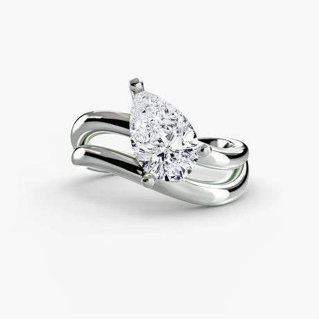 AVELISSE – Pear Cut Layered Band Solitaire Ring Setting in White Gold, standalone product view | SARATTI