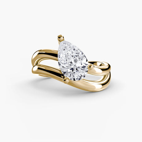 AVELISSE – Pear Cut Layered Band Solitaire Ring Setting in Yellow Gold, standalone product view | SARATTI