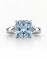 Avenelle cushion cut Aquamarine split-shank ring setting in platinum, front view | SARATTI