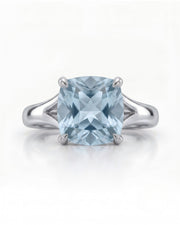 Avenelle cushion cut Aquamarine split-shank ring setting in platinum, front view | SARATTI