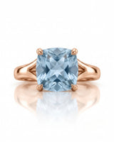 Avenelle cushion cut Aquamarine split-shank ring setting in rose gold, front view | SARATTI