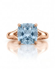 Avenelle cushion cut Aquamarine split-shank ring setting in rose gold, front view | SARATTI