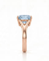 Avenelle cushion cut Aquamarine split-shank ring setting in rose gold, side profile | SARATTI