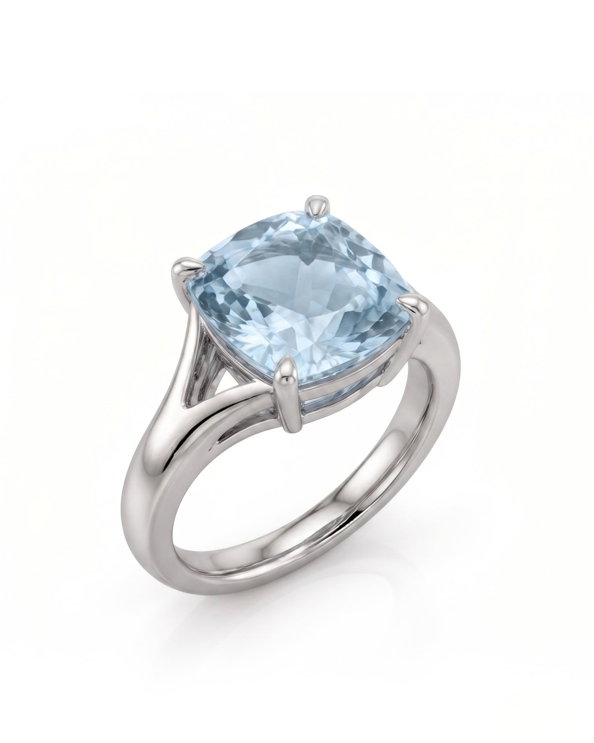 AERIA – Cushion Cut Aquamarine Split Shank Solitaire Setting
