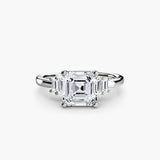 AVENIR – Asscher Cut Baguette Accent Solitaire Ring Setting in 950 Platinum | SARATTI