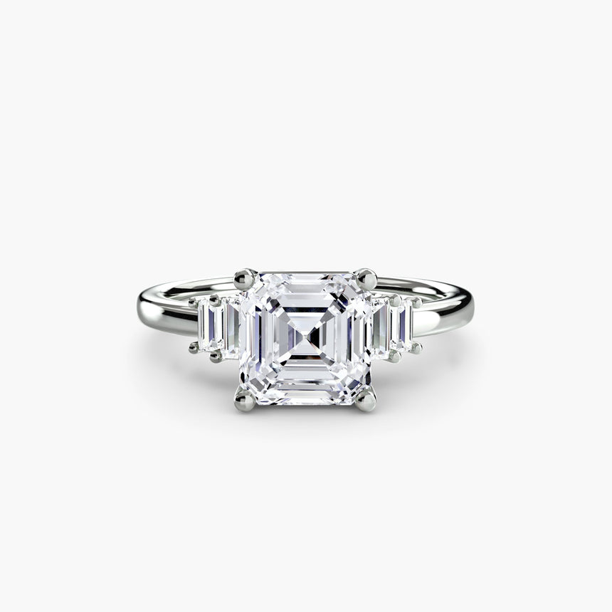 AVENIR – Asscher Cut Baguette Accent Solitaire Ring Setting in 950 Platinum | SARATTI