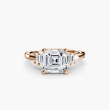 AVENIR – Asscher Cut Baguette Accent Solitaire Ring Setting in Rose Gold | SARATTI