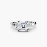 AVENIR – Asscher Cut Baguette Accent Solitaire Ring Setting in White Gold | SARATTI