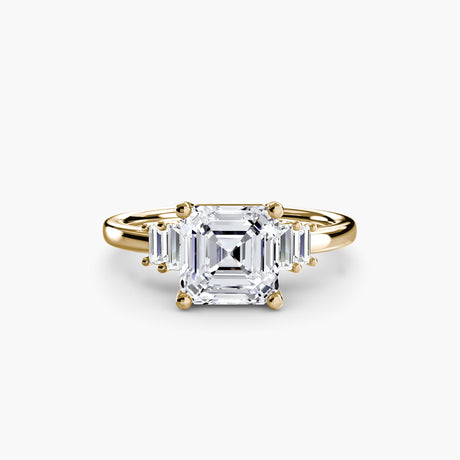 AVENIR – Asscher Cut Baguette Accent Solitaire Ring Setting in Yellow Gold | SARATTI