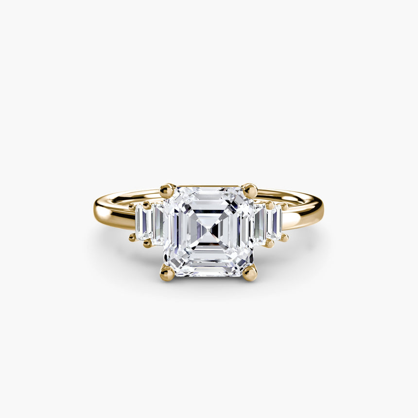 AVENIR – Asscher Cut Baguette Accent Solitaire Ring Setting in Yellow Gold | SARATTI