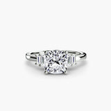 AVENIR Cushion Cut baguette accent solitaire ring setting in 950 Platinum | SARATTI