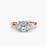 AVENIR Cushion Cut baguette accent solitaire ring setting in Rose Gold | SARATTI
