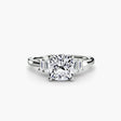AVENIR Cushion Cut baguette accent solitaire ring setting in White Gold | SARATTI