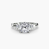 AVENIR Cushion Cut baguette accent solitaire ring setting in White Gold | SARATTI