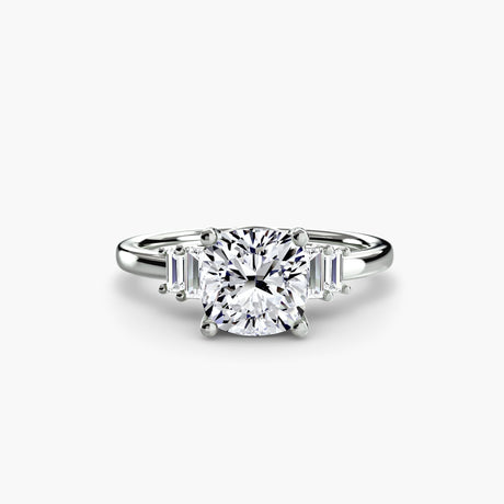 AVENIR Cushion Cut baguette accent solitaire ring setting in White Gold | SARATTI