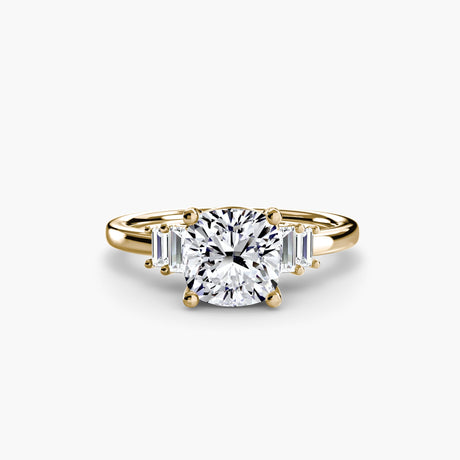 AVENIR Cushion Cut baguette accent solitaire ring setting in Yellow Gold | SARATTI