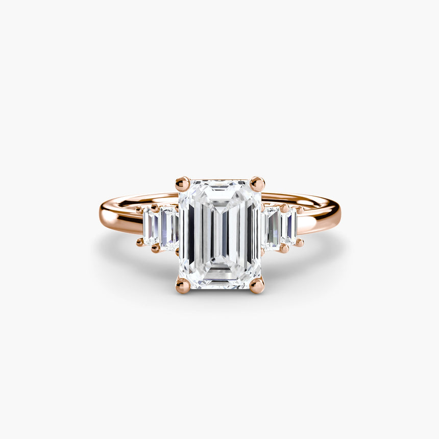 AVENIR Emerald Cut Baguette Accent Solitaire Ring Setting in Rose Gold | SARATTI