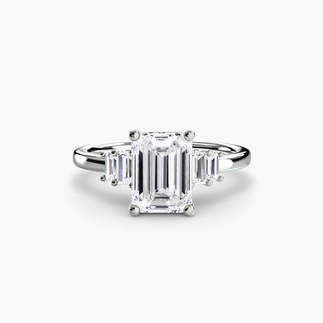 AVENIR Emerald Cut Baguette Accent Solitaire Ring Setting in White Gold | SARATTI