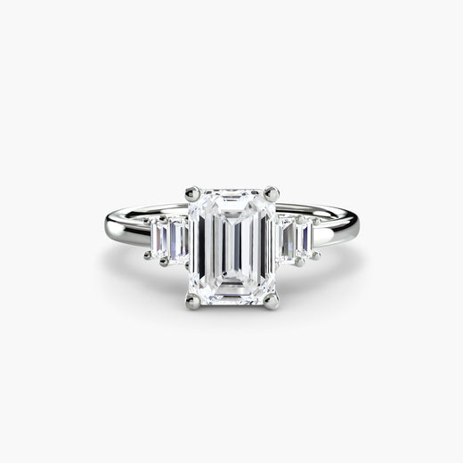 AVENIR Emerald Cut Baguette Accent Solitaire Ring Setting in White Gold | SARATTI
